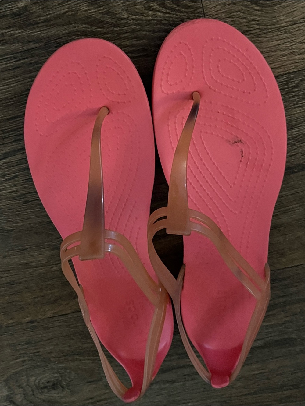 Crocs Isabella T-Strap Jelly Sandals Coral Pink Peach Waterproof W10